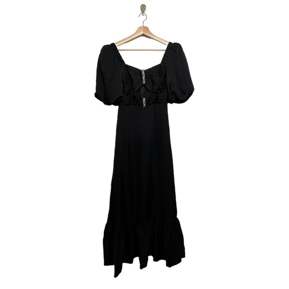 NWT SANDRO Falbala Rhinestone Embellished Cutout Midi Dress Black 0 - Picture 8 of 15